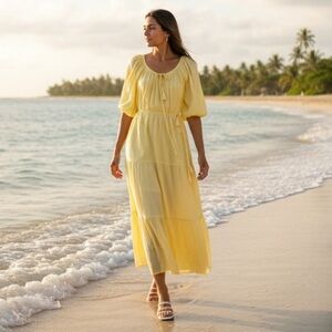 Faithfull the Brand Anthrpologie NWT Tiered Maxi Dress Cotton Puff Sleeves USA 8